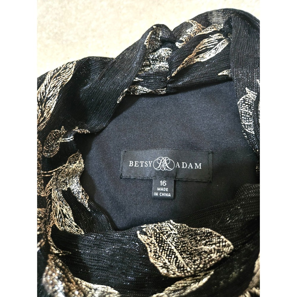 Betsy&Adam Black Gold Metallic Floral Sheath Gown Women's 16 Black/Gold NWT - Picture 13 of 16